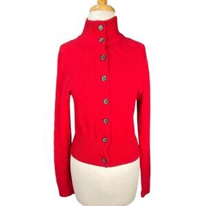 Old Money Tommy Hilfiger Red Cable Knit Button Cardigan Large 100% Cotton Preppy
